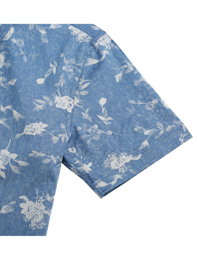 Short Sleeve Lapel Button Down Floral Printed Shirt