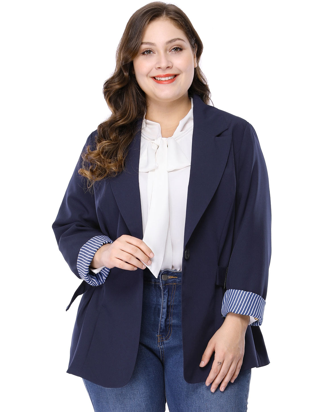 Bublédon Spandex X Line Notched Lapel Long Sleeve Blazer