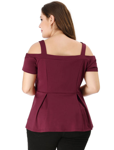 Plus Size High Waist Sweetheart Cold Shoulder Peplum Top