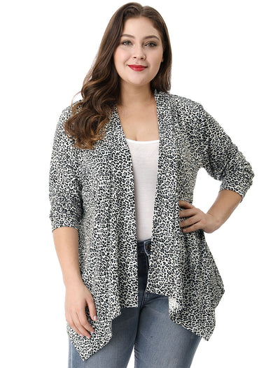 Casual Plus Size Leopard Print Asymmetric Cardigan