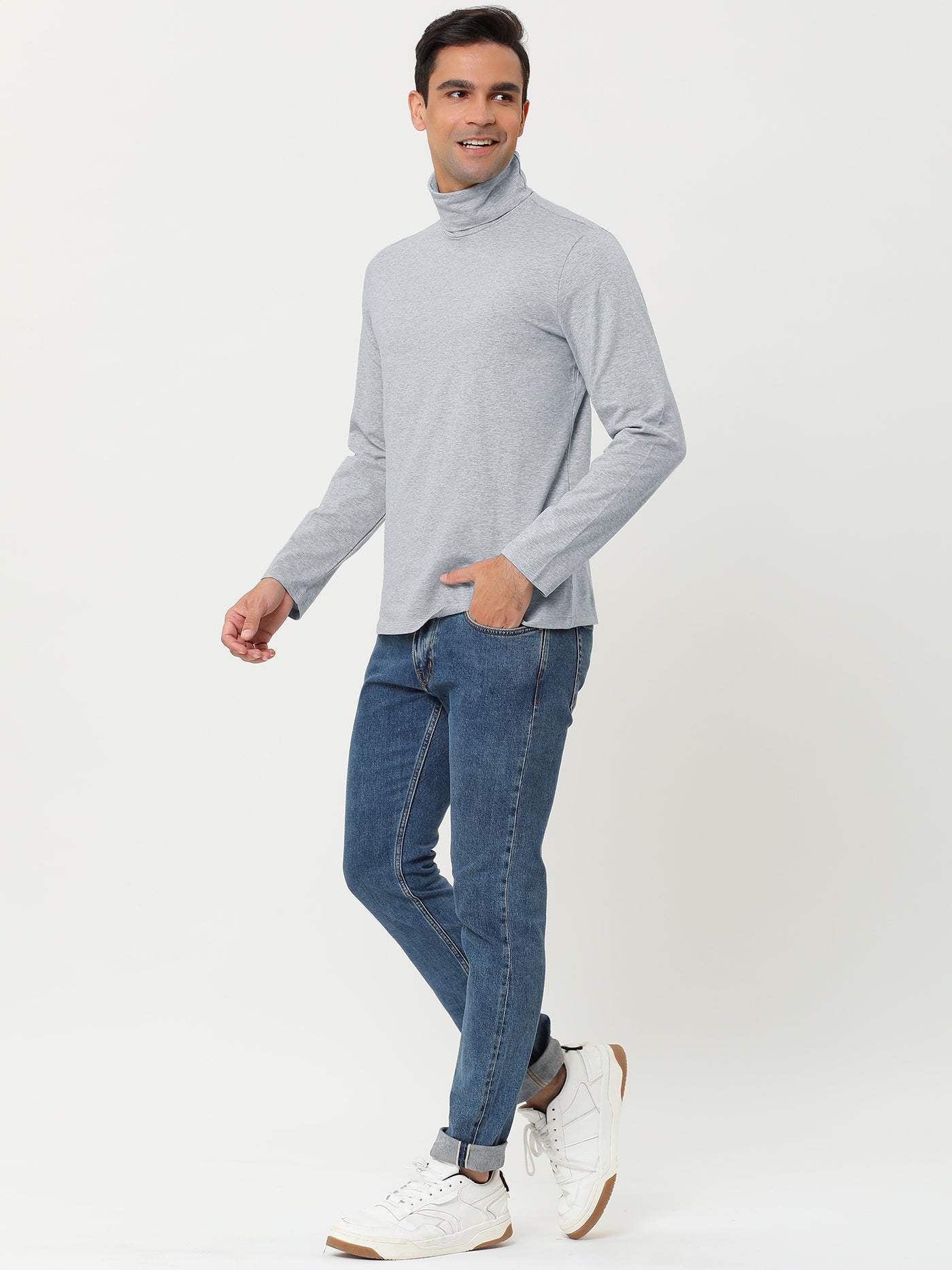 Bublédon Solid Color Turtleneck Pullover Long Sleeve Shirt