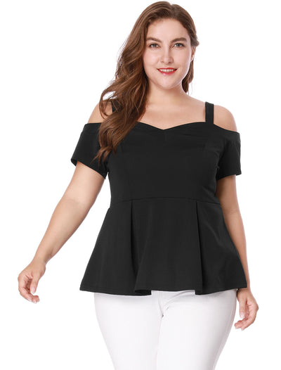 Plus Size High Waist Sweetheart Cold Shoulder Peplum Top