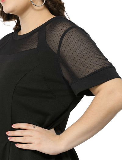 Mesh X Line Round Neck Short Sleeve Blouse