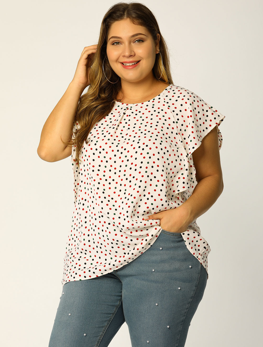 Bublédon Women's Plus Size Chiffon Polka Dot Tank Top