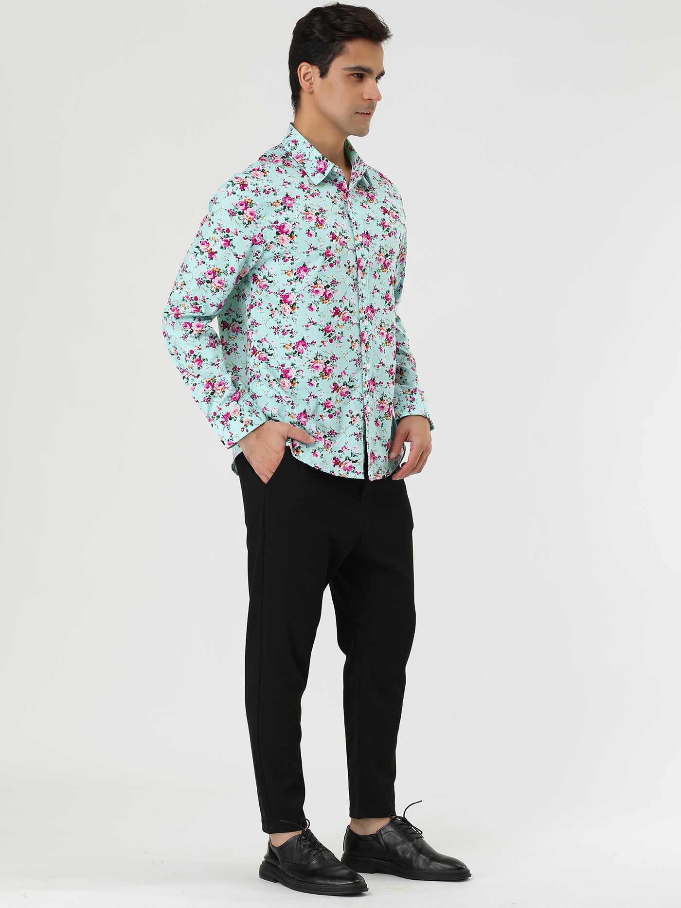 Bublédon Long Sleeve Aloha Hawaiian Palm Flower Print Shirt