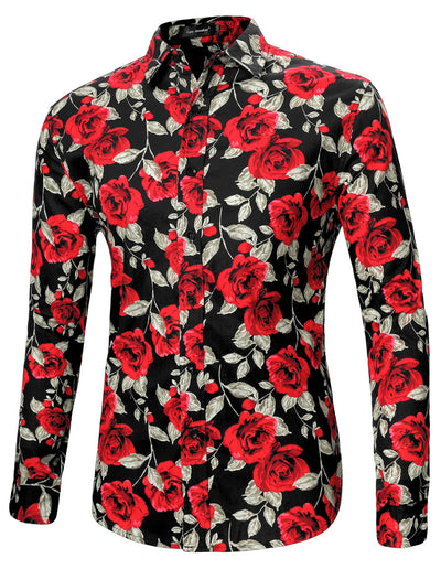 Long Sleeve Aloha Hawaiian Palm Flower Print Shirt