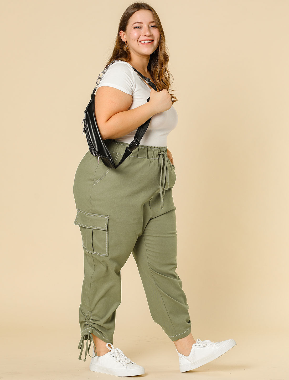 Bublédon Pull On Spandex Contrast Stitch Cargo Pants