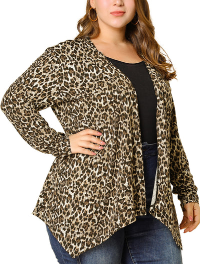 Casual Plus Size Leopard Print Asymmetric Cardigan