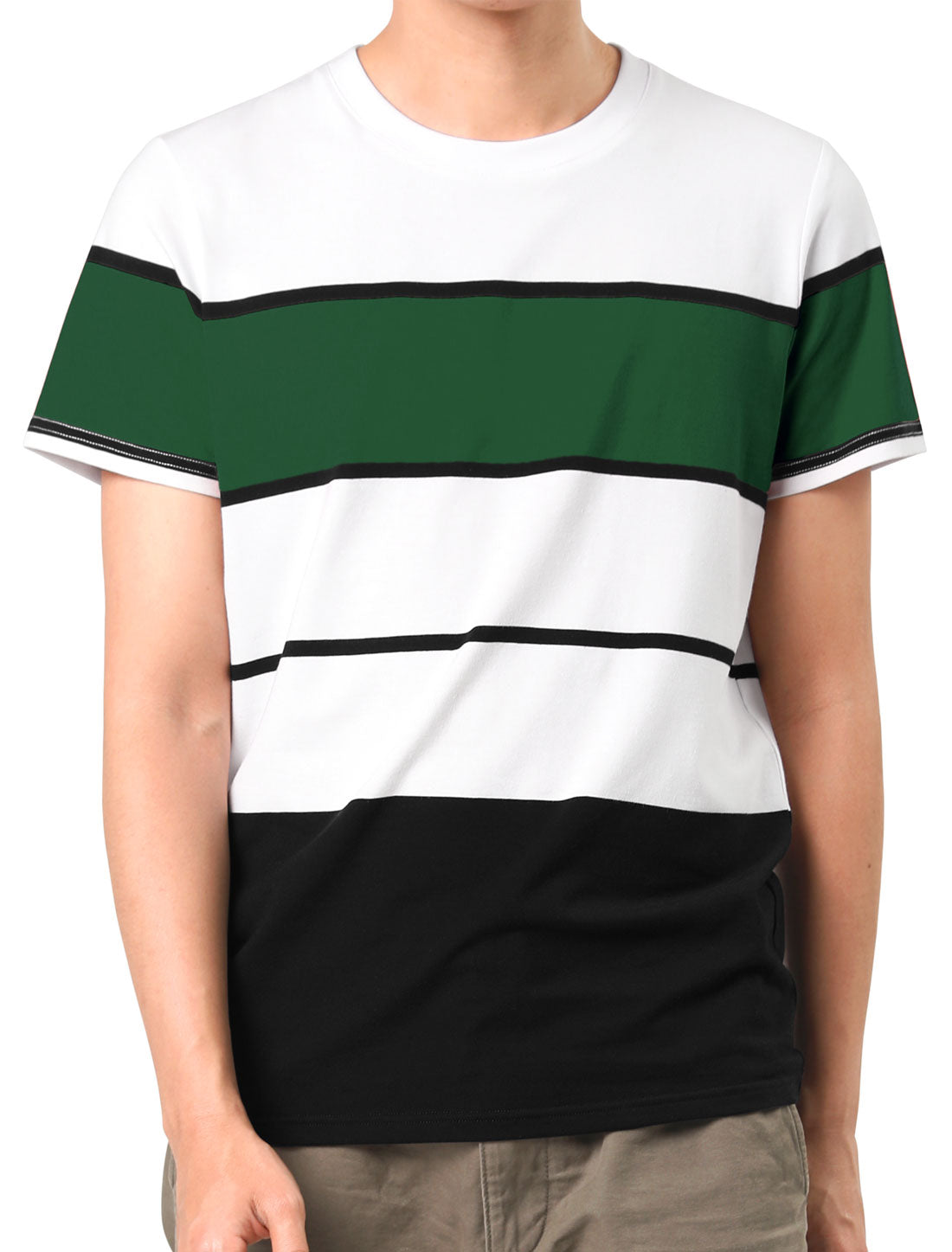 Bublédon Color Block Striped Round Neck Short Sleeve T-shirt