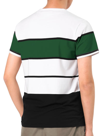 Color Block Striped Round Neck Short Sleeve T-shirt