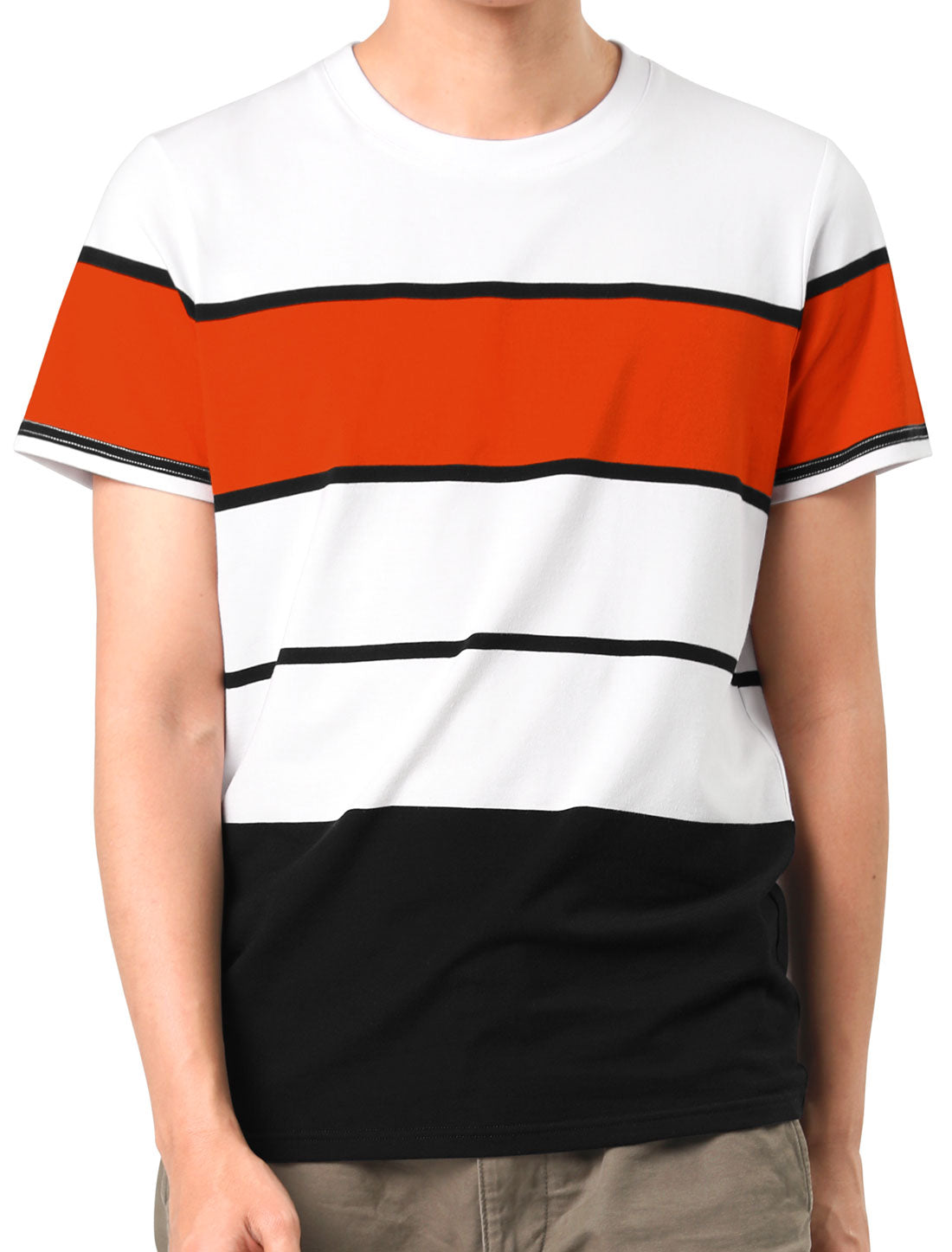 Bublédon Color Block Striped Round Neck Short Sleeve T-shirt