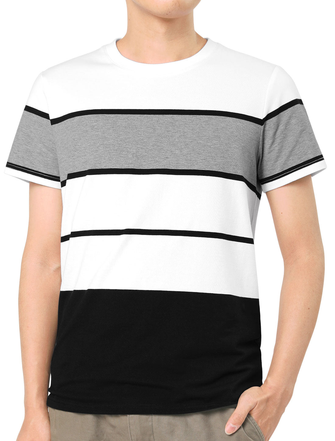 Bublédon Color Block Striped Round Neck Short Sleeve T-shirt