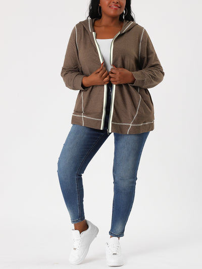 Trendy Plus Size Zipper Long Sleeve Pocket Hoodies