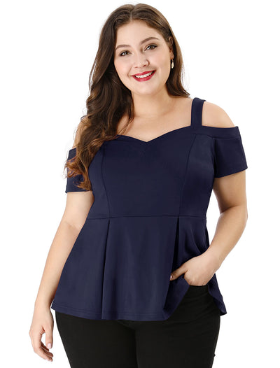 Plus Size High Waist Sweetheart Cold Shoulder Peplum Top