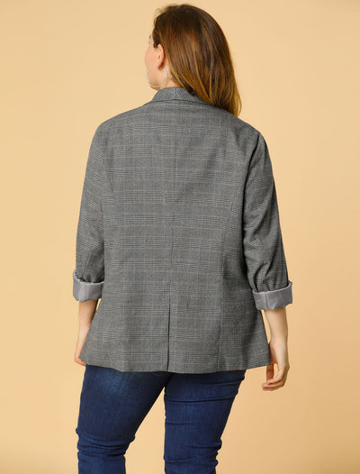 Women's Plus Size Plaid Blazers Notched Lapel Casual Blazer