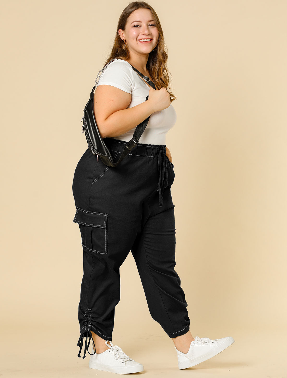 Bublédon Pull On Spandex Contrast Stitch Cargo Pants