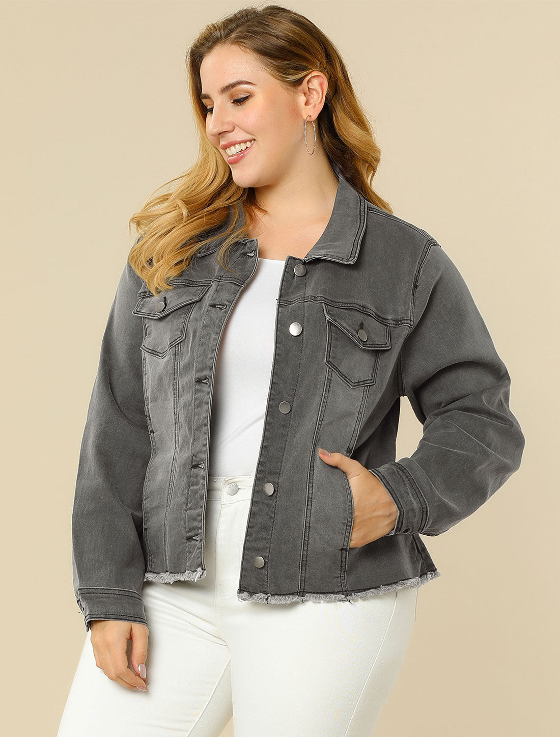 Bublédon Women's Classic Plus Size Denim Jacket