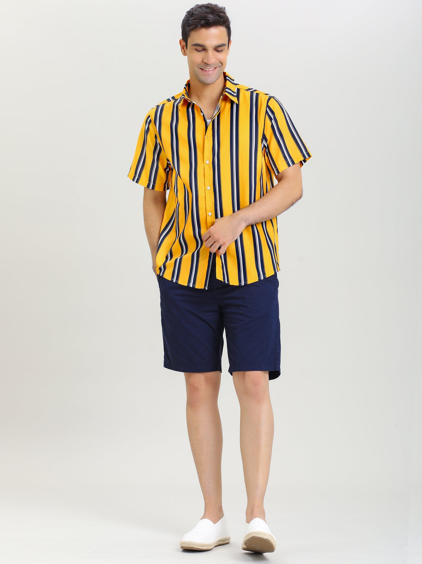 Bublédon Colorful Vertical Stripe Short Sleeve Lapel Button Shirt