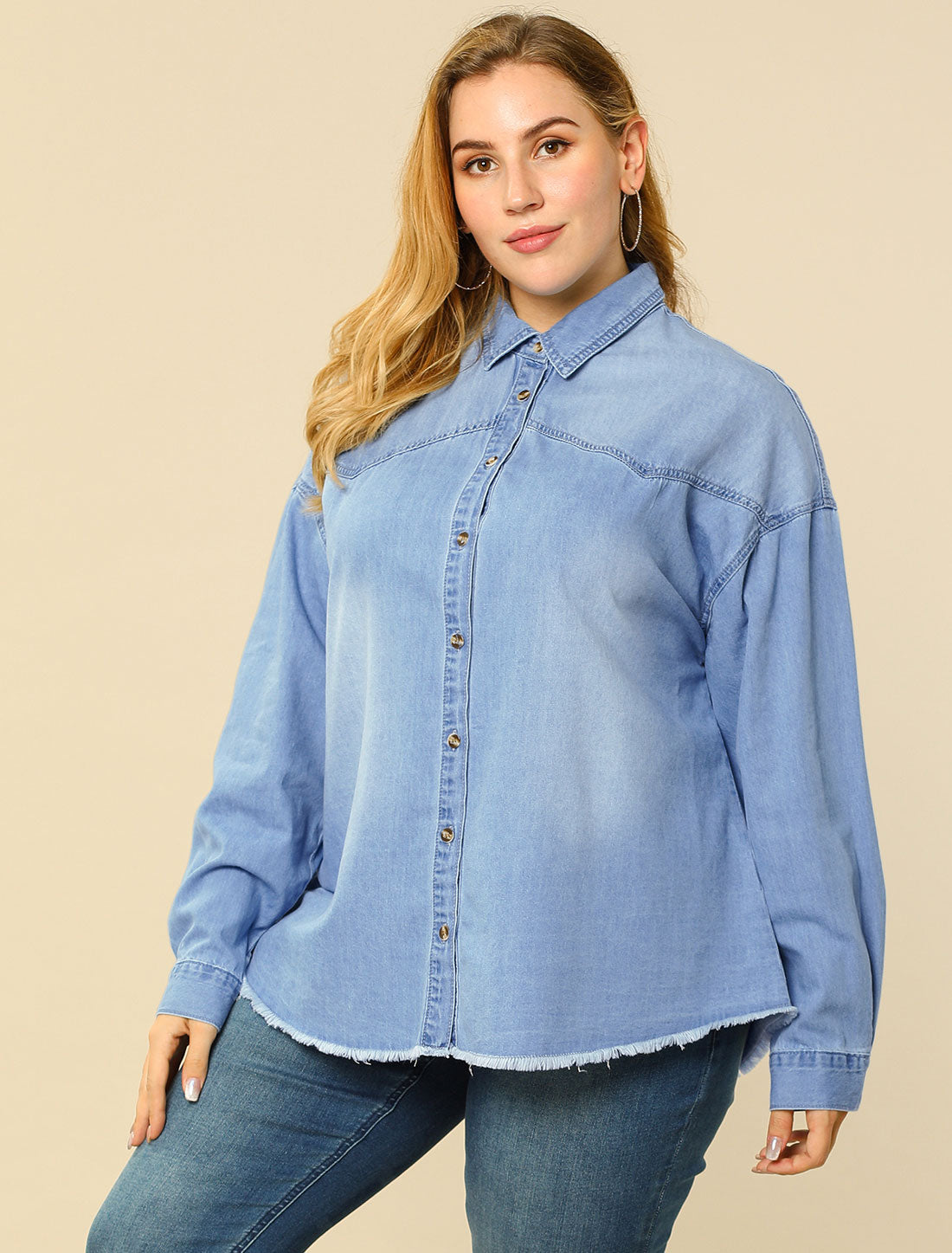 Bublédon Denim H Line Button Up Long Sleeve Shirt