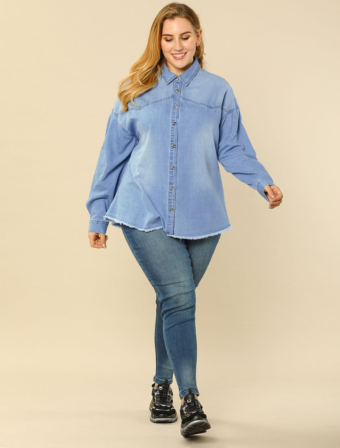 Bublédon Denim H Line Button Up Long Sleeve Shirt