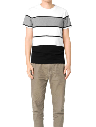 Color Block Striped Round Neck Short Sleeve T-shirt