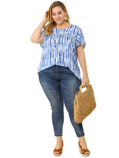 Rayon A Line Vertical Stripe V Neck Blouse