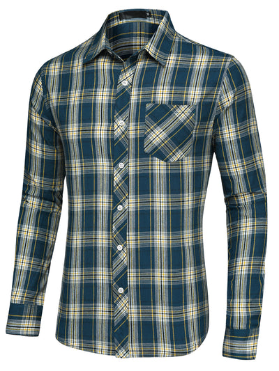 Casual Cotton Plaid Button Lapel Long Sleeve Shirts