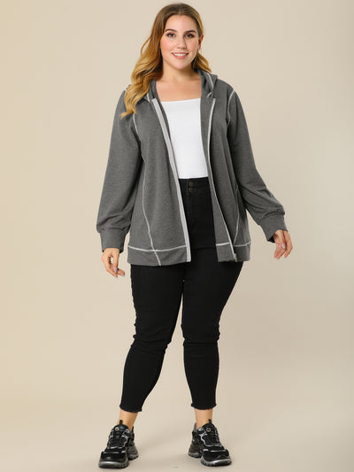 Trendy Plus Size Zipper Long Sleeve Pocket Hoodies