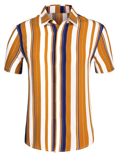 Summer Colorful Striped Short Sleeve Button Shirt