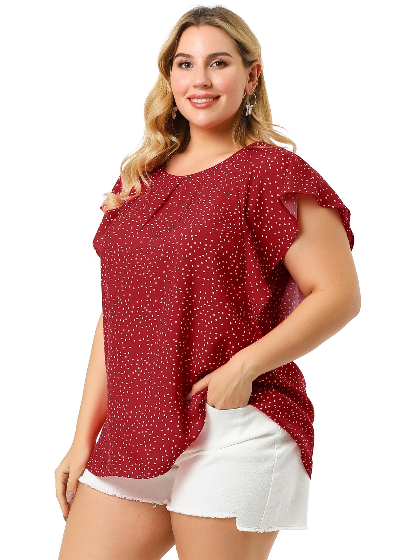 Bublédon Women's Plus Size Chiffon Polka Dot Tank Top