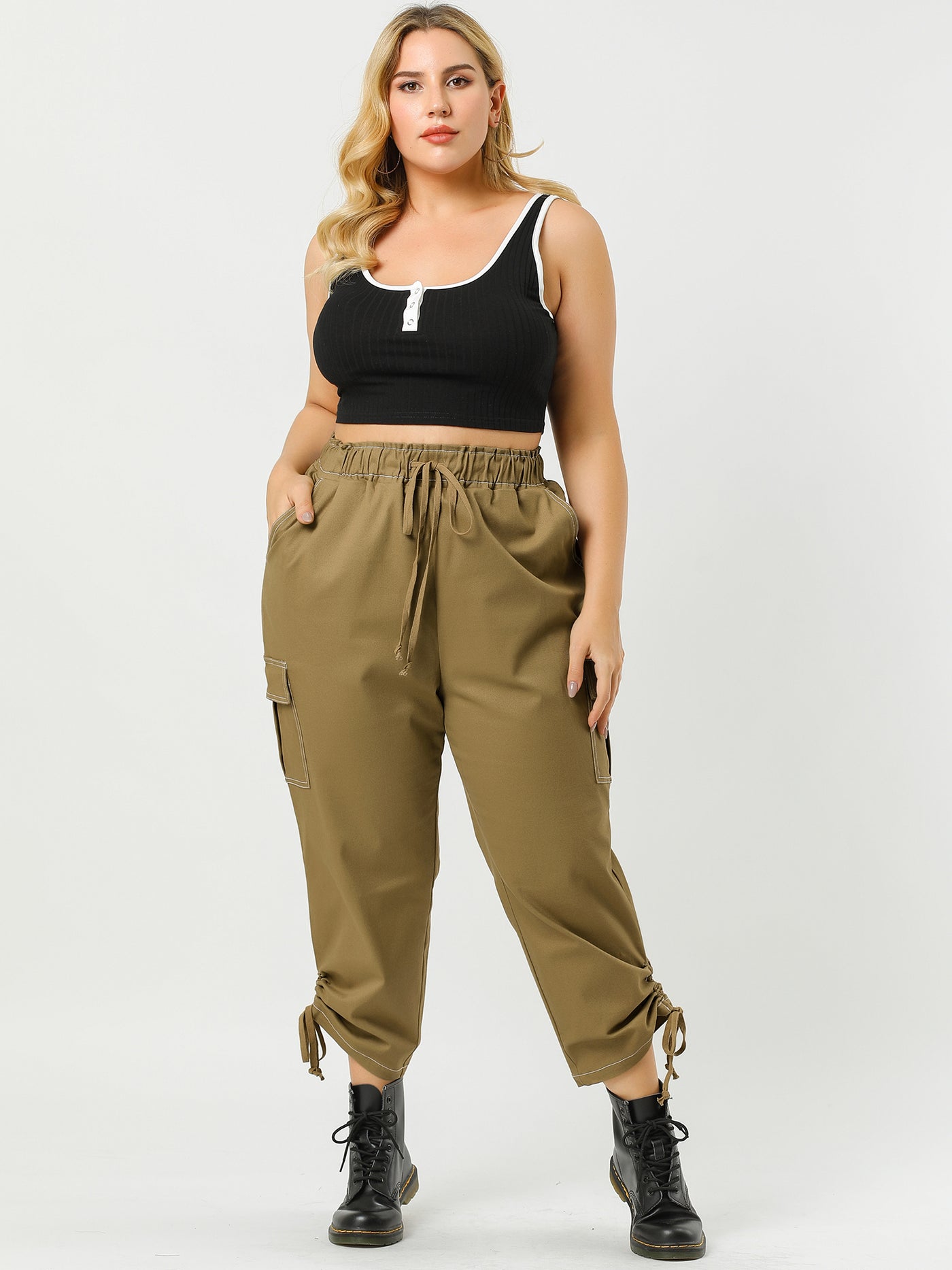 Bublédon Pull On Spandex Contrast Stitch Cargo Pants