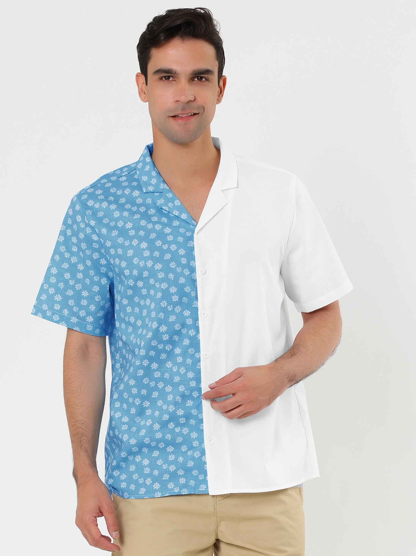 Bublédon Printed Patchwork Camp Collar Short Sleeve Shirt