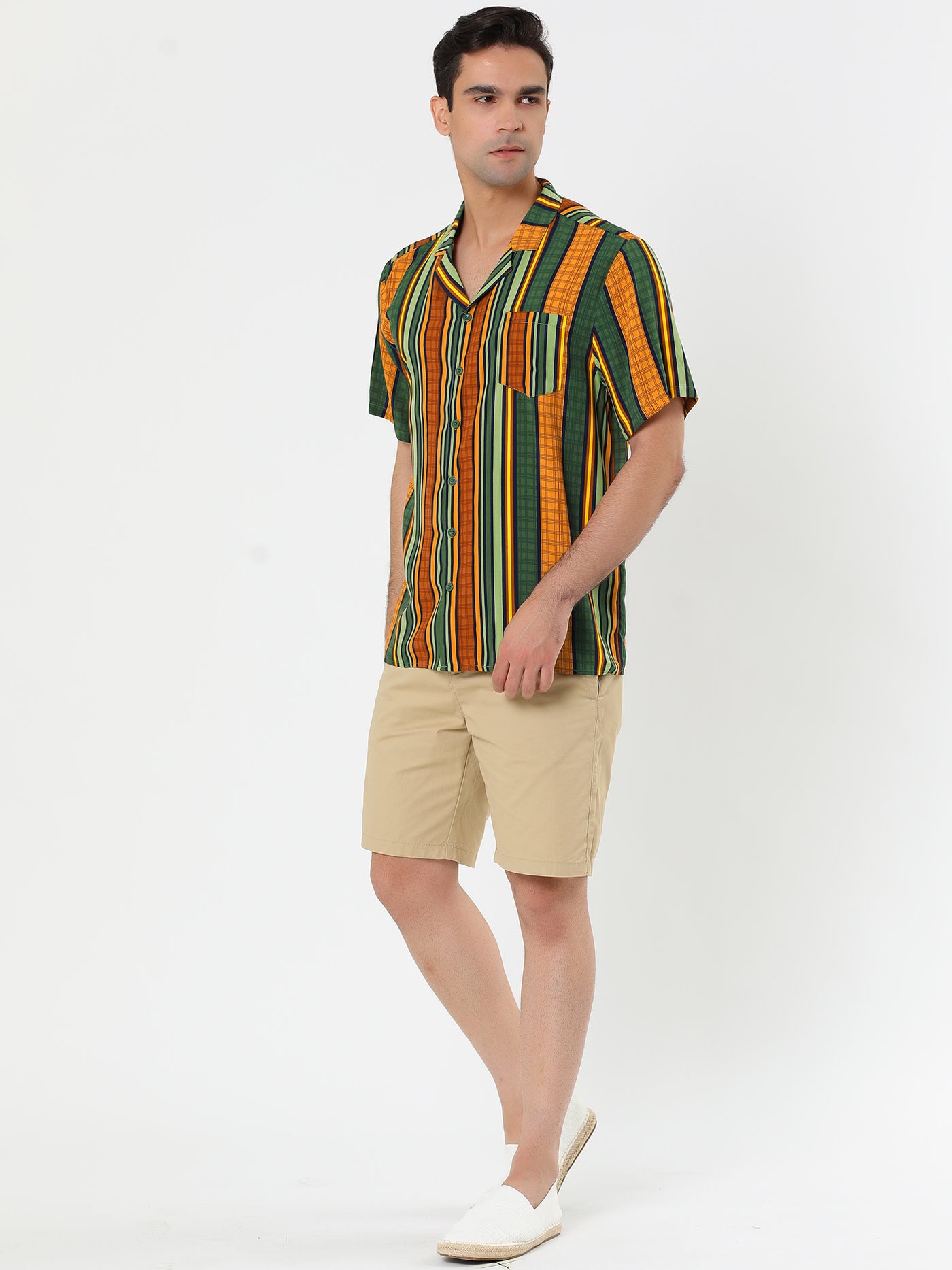 Bublédon Chic Vertical Striped Camp Collar Short Sleeve Shirts