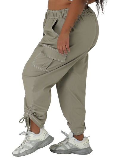 Pull On Spandex Contrast Stitch Cargo Pants