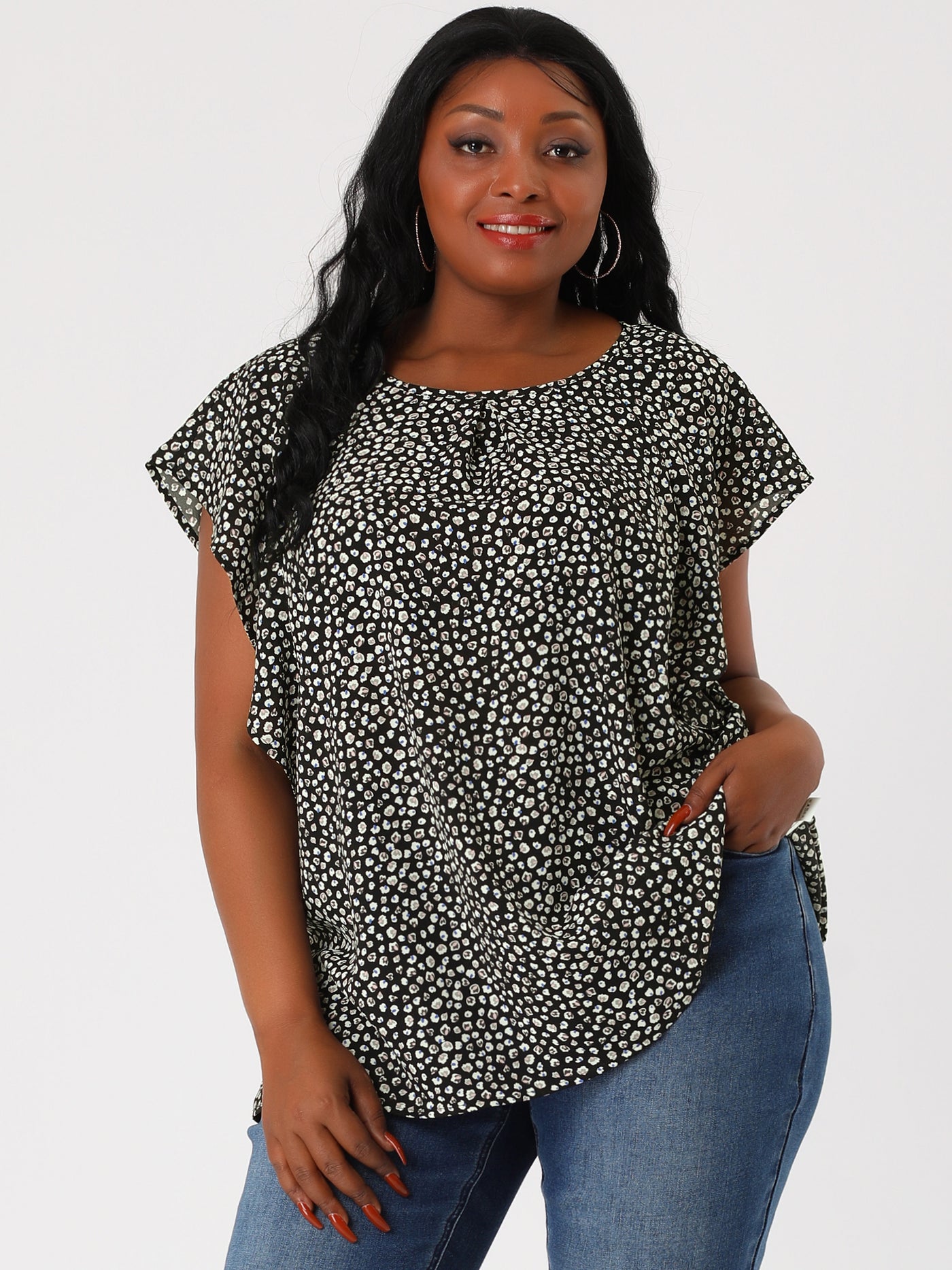 Bublédon Women's Plus Size Chiffon Polka Dot Tank Top