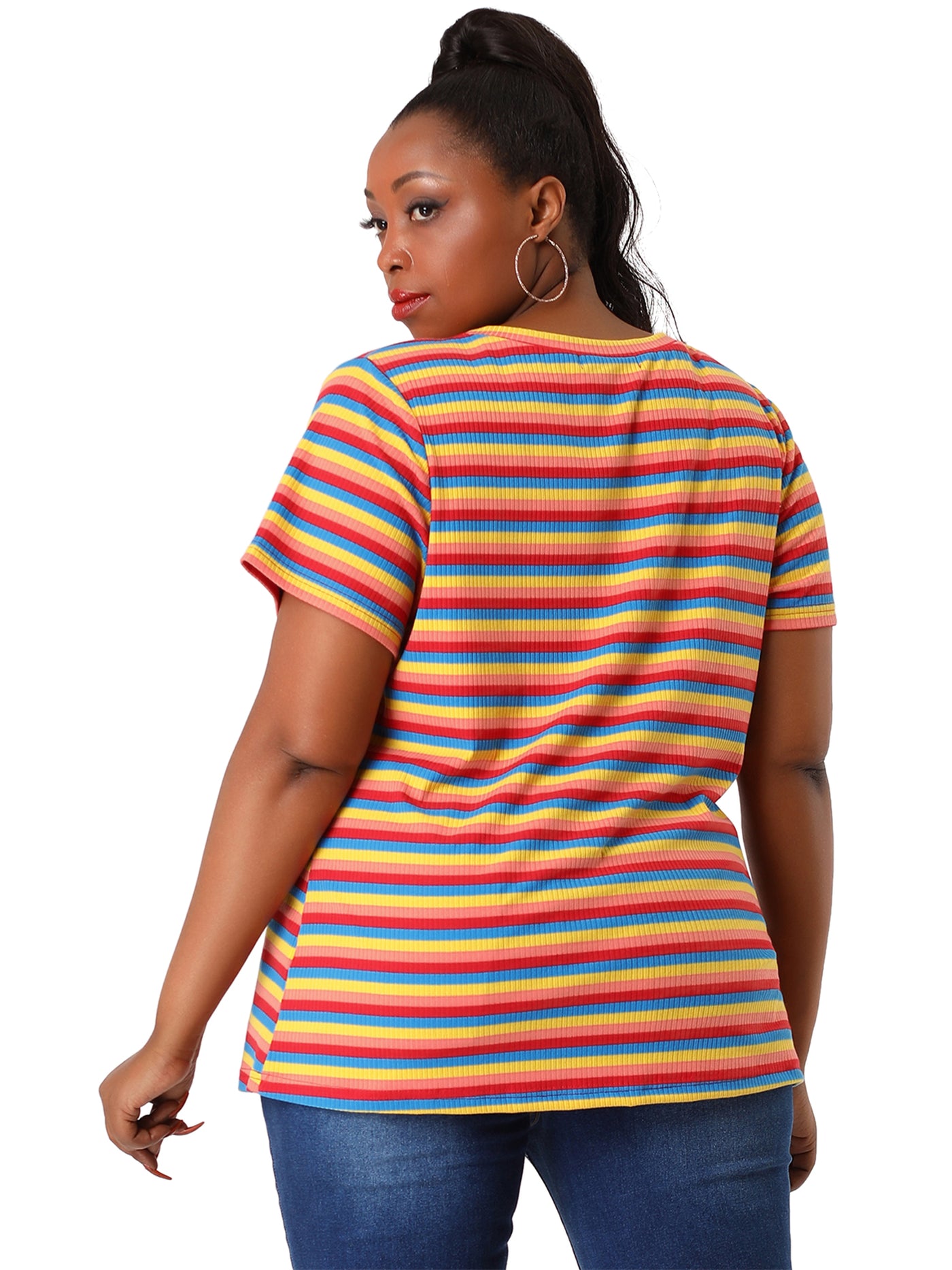 Bublédon Ribbed H Line Collarless Short Sleeve T-shirt