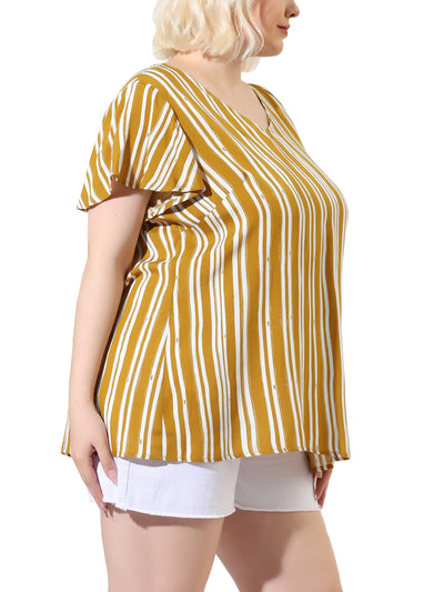 Rayon A Line Vertical Stripe V Neck Blouse