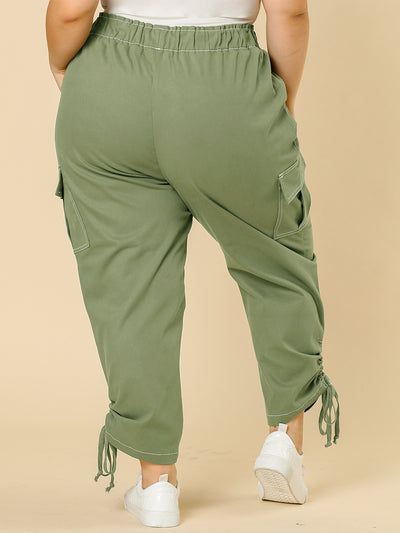 Pull On Spandex Contrast Stitch Cargo Pants