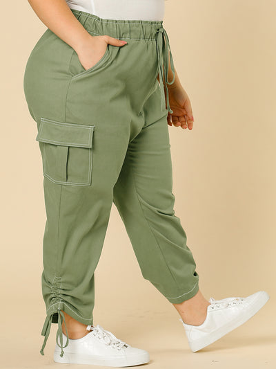 Pull On Spandex Contrast Stitch Cargo Pants