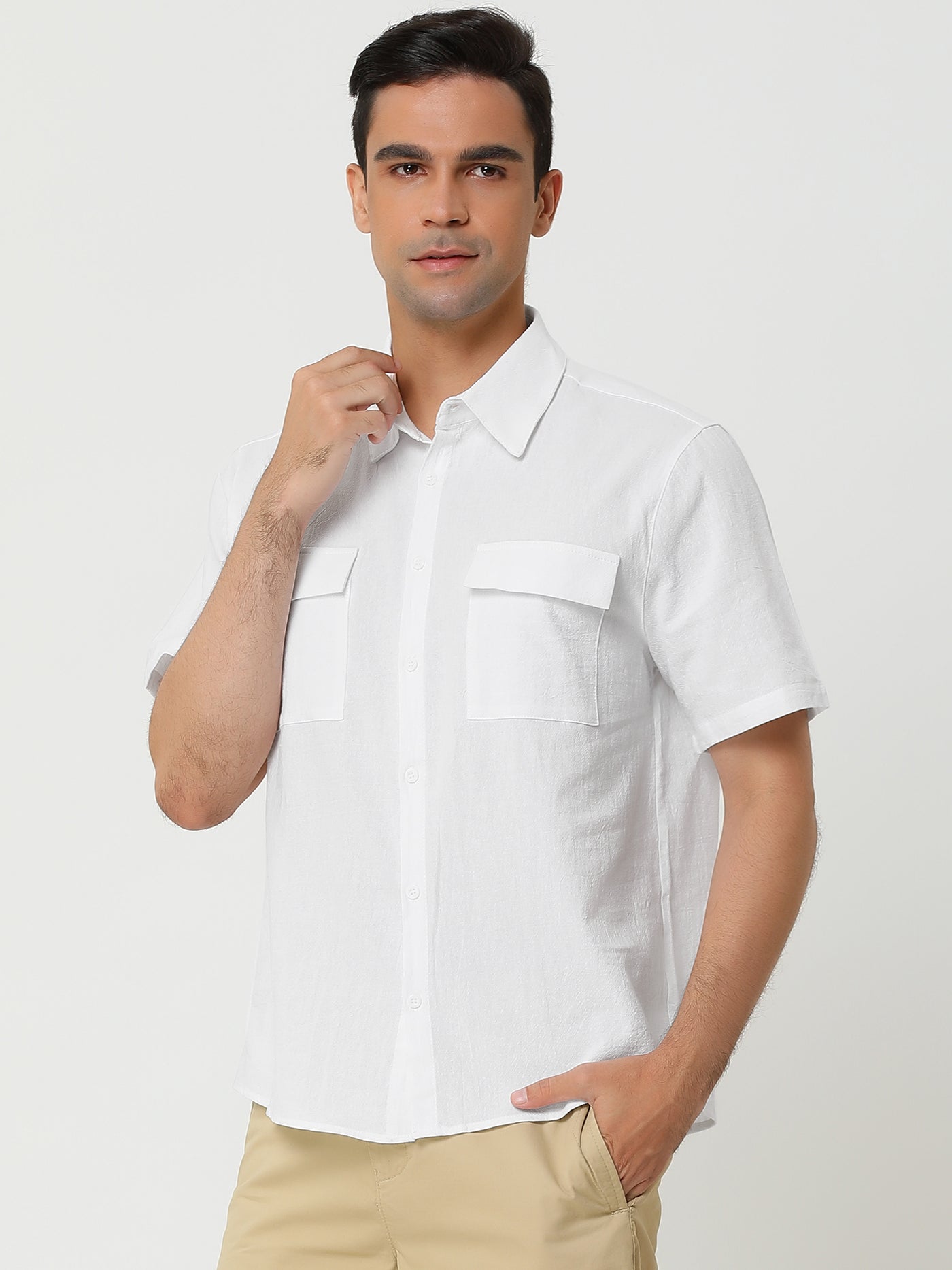 Bublédon Summer Point collar Short Sleeve Button Solid Shirts