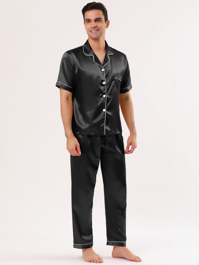 Classic Satin Short Sleeve Button Solid Pajama Sets