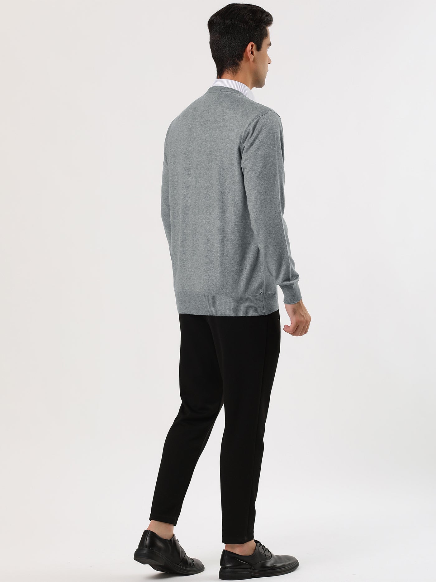 Bublédon Classic Solid V Neck Knitted Long Sleeve Pullover