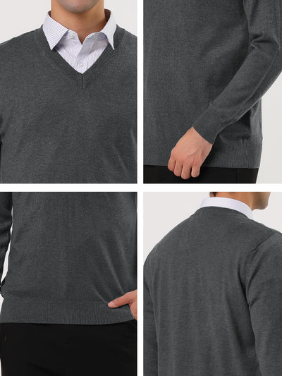 Classic Solid V Neck Knitted Long Sleeve Pullover