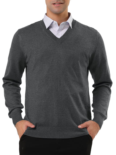 Classic Solid V Neck Knitted Long Sleeve Pullover