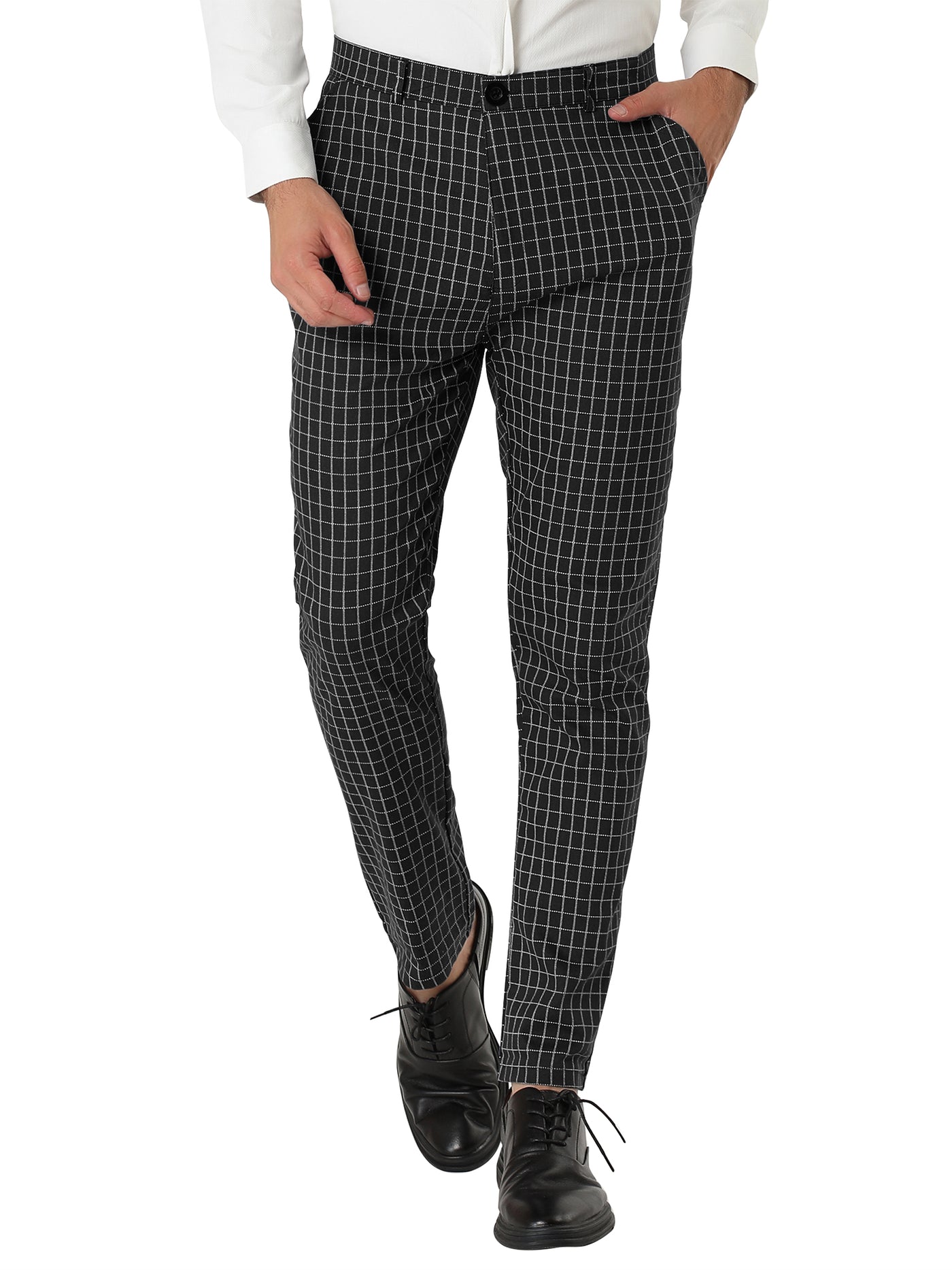 Bublédon Checked Printed Flat Front Plaid Business Pants