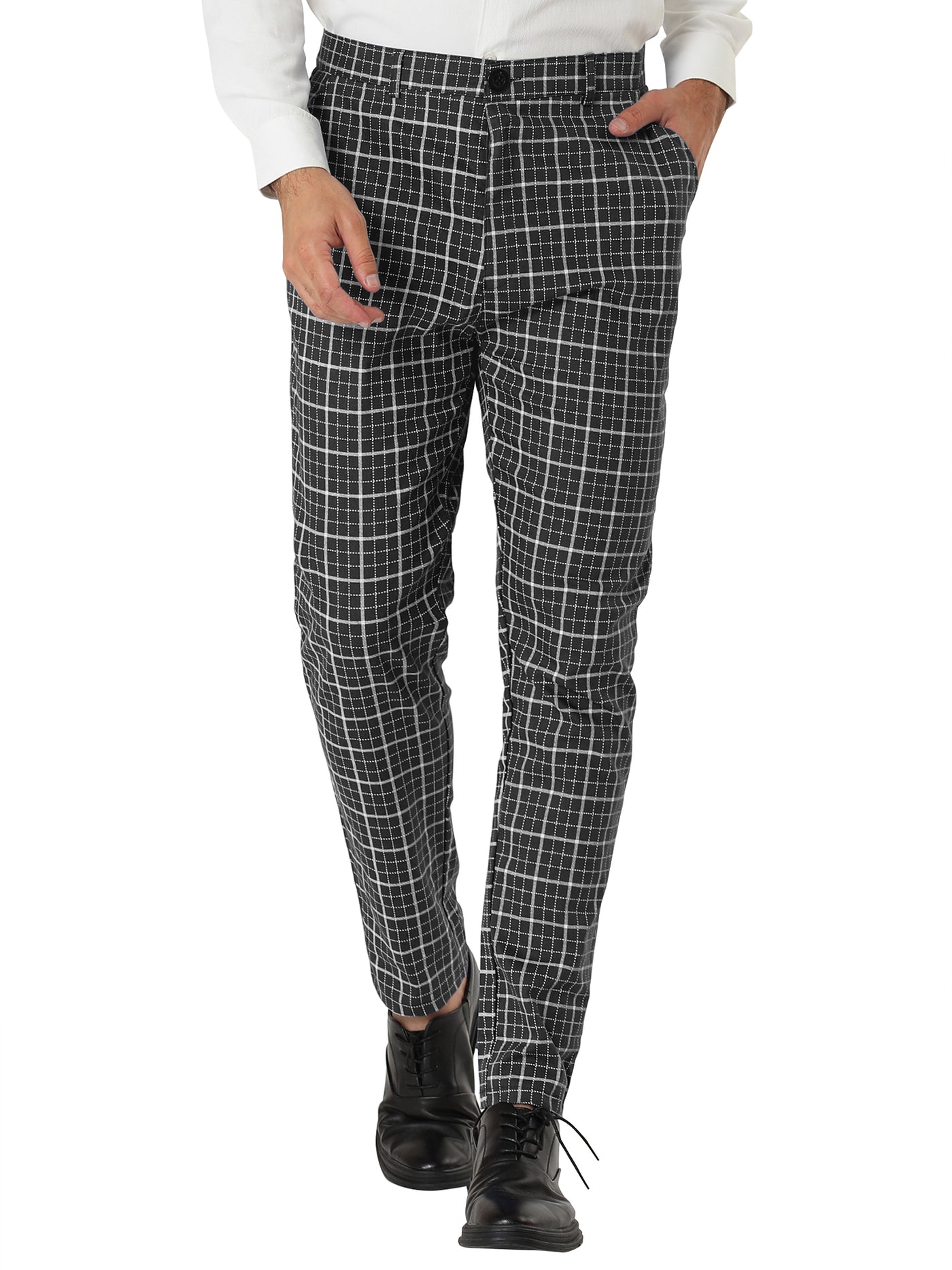 Bublédon Checked Printed Flat Front Plaid Business Pants