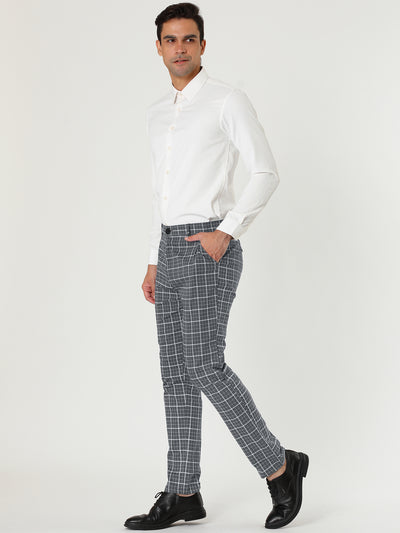 Checked Printed Flat Front Plaid Business Pants