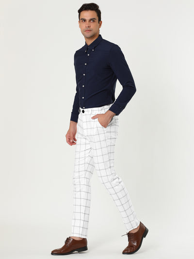 Casual Skinny Plaid Flat Front Business Dress Pants