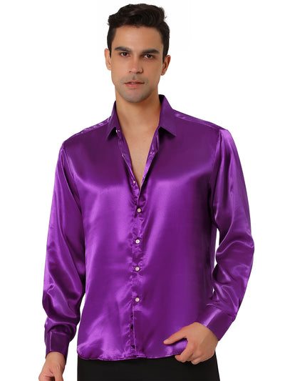 Satin V Neck Long Sleeve Button Down Party Shirts