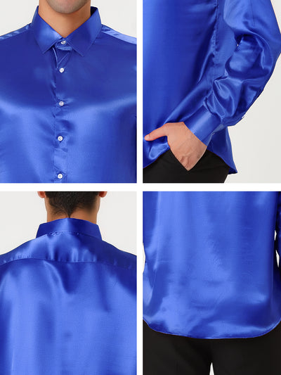 Satin V Neck Long Sleeve Button Down Party Shirts